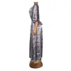 Ubranie etniczne Afrykańskie 2023 Najnowsze sukienki Maxi Kobiety O-Collar Bat Sleeve Vestidos Czarna linia drukowana femme szata Abaya Dubai National
