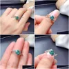 Rings Green Moissanite Ring 1CT VVS 6,5 mm Lab Blue Diamond Fine Jewelry For Women Anniversary Payy Gift Real S925 S DHGARDEN DH92Y