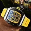 Fashion Luxury Watch Six Pin Quartz Timing Função Completa Running Watch Brand Tonneau Relógio legal Relloj Hombre