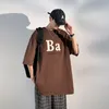 Heren Harajuku t Shirts Solid Graphic T-shirts met korte mouwen Stijl Male O-Neck American High Street Brown Men Clothing Tees