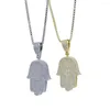 Catene Hamsa Mano di Fatima Collana con ciondolo Color oro ghiacciato Cubic Zirconia Catena con ciondoli Hip Hop Donna Uomo Gioielli