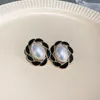 Boucles d'oreilles Imitation perle Vintage élégant irrégulier ovale carré pour femmes luxe cuivre boucle d'oreille automne hiver bijoux accessoires