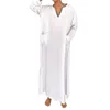 Heren Nachtkleding DAZCOS Getrimd V-hals Kaftan Gewaad Lange Mouw Zijsplitjes Thobe Met Zakken Moslim Loungewear Nachtjapon Tuniek Shirt