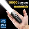 As lanternas tochas 10000 lúmens mini poderosas lanternas LED XHP50 Construído na bateria 3 modos tipo C USB recarregável Flash Light EDC Torch Lamp Flachadas