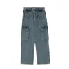 Jeans maschile retrò a colore solido multito tasca casual marchio alla moda di tendenza y2k pantaloni in denim larghi sciolti