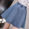 Kjolar jmprs sommar kvinnors denim mini skidåkning stora höga midja koreanska jeans lösa mode a-line blå bomull kvinnors skidåkning s-5xl 230403
