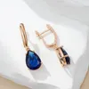Dangle Earrings Kinel Water Drop Dark Blue Long For Women 585 Rose Gold Color Natural Zircon Wedding Daily Jewelry