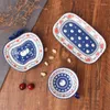Coffee Pots Japanese Ethnic Style Ceramic Tableware Blue Apple Print Floral Relief Cup Plate Bowl Home Cafe Restaurant Creative Container