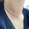 Dylam Sterling Silver 925 Luxury Women Ladies Sparking Blue 2mm 3mm 4mm Cubic Zirconia Tennis Chain Wedding Choker Necklace