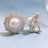 Flor Pearl Diamond Stud Brincho 100% real 925 prata esterlina promessa brincos de casamento para mulheres promessa de joalheria de festa presente