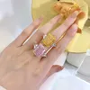 Bague en diamant rose coupe radiante 100% réel en argent sterling 925, bagues de mariage pour femmes et hommes, bijoux de promesse de fiançailles