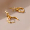 أسيار Zircon Cross Dangle أقراط للنساء الفتيات الفولاذ المقاوم للصدأ الصليب الصليب تتجه زوجين الزفاف المجوهرات الجمالية aretes 231102