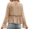 Damskie bluzki kobiety luźne peplum Tunik Tops Spring Autumn ubrania eleganckie kropki z długim rękawem marszczenie rąbka szyfonowa odzież streetwear