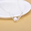 Pendant Necklaces Geometric Silver Color Double Pin Pearl Jewelry For Women Collar