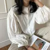 Blusas de mujer moda Primavera otoño Chic Simple Color sólido cuello redondo plisado camisa de manga globo Top largo que combina con todo 2023 camisas