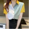 Women's Polos Chiffon Patchwork Solid Color Single Breasted Causal Fashion 2023 Clothing Long Sleeved Slim All Seasons Shirts