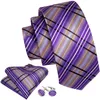 Bow Ties Purple Plaid Men Wedding Tie Silk Necktie For Men Gifts Handkerchief Cufflink Tie Set Barry.Wang Fashion Accessories FA-0457 231102