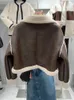 Giacca da donna in pelle moda donna spessa calda in montone sintetico cappotto vintage a maniche lunghe con bottoni sul davanti capispalla femminile top chic