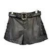 Women's Shorts PREPOMP 2023 Autumn Collection Side Bandage Design Belt Tie Dye Faux Leather Women GM100