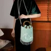 Evening Bags Female Retro Chic Floral Embroidery Fringes Medium Size Bamboo Handle Handbag Vintage Prom Party Ethnic Shoulder Bag