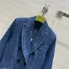 Veste de couleur unie bleue, manches longues, col à revers, Double poches, manteau court, vêtements d'extérieur, automne 2023, Z3G312191