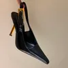 Patent leather Slingback Pumps gold-tone metal buckle stiletto heels Slip-on women's Fashion high heeled Luxury Designers Evening Party shoes factory footwear