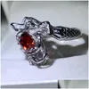 Arts et artisanat fait à la main 925 Sterling Sier mode fiançailles bague de mariage princesse coupe rouge Cz sirène forme bagues pour W Dh2Zt