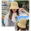 Breda brimhattar Solid Color Handgjorda virkning Floppy Top Summer For Women Hollow Out Knit Dome Bucket Hat Foldbara Beach Caps Eger22