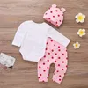 Rompers Baby Girl Clothes Polka Dot Born Outfits Set Cute Giraffe Spädbarnskläder med hattfjäderhöst