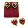 Stud -oorbellen Love Heart Green Red Glass Jewelry Luxury Femme Girls Pendientes Accessoires