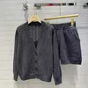 Cardigan en tricot ajouré pour femmes, col en v, manches longues, laine, cachemire, paillettes, pull, ensemble 2 pièces avec short