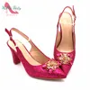 Sandals Fashionable African Shoes and Bag Set Italian Women Fuchsia Color Nigerian Shoes with Matching Bags for Royal Wedding Party 230403