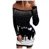 Casual Dresses Fashion Autumn Winter Women Dress Christmas Long Sleeve Slim Off Shoulder Year Festival Xmas Print Sexig Hip Wrap Mini