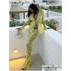 Women'S Knits & Tees Women S Knits Tees Fsda Print Y2K Mesh Long Sleeve Top Shirts Green And Maxi Skirt Bodycon Y Two Piece Sets Beach Dh7Xf