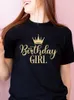 Women's T Shirts Birthday Girl Squad Funny Wine Drinking Women Party Graphic Tops Causal Cotton Aesthetic Streetwear Top Punk Clothes