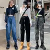 Jeans da donna Retro Ragazze Cargo Harem Donna Vita alta Pantaloni larghi e sottili Autunno Pantaloni mimetici per papà Pantaloni streetwear Abbigliamento