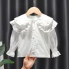 Kinderen shirts babymeisjes blouses kinderen katoen shirts lente herfst poppen kraag tops 1 tot 6 jaar kinder Koreaanse stijl kleding vaste kleur 230403