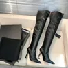 Taille 35-41 Hiver sur les bottes au genou femmes en cuir extensible cuissardes chelsea botte sexy designer femme longue cuissarde haute botte à bout pointu pompes à lettres