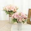 Decorative Flowers Luxury Pink Dahlia Artificial Silk Purple White Rose Bouquet Fake Floral Christmas Wedding Home Table Decoration Arrange