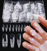 False Nails 500pcsset 가짜 긴 관 유약 아크릴 명확한 재사용 가능한 언론 전체 커버 스퀘어 손가락 세공 예술 장식 Ly1629793