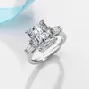 Pierścienie klastra Radiant Cut 3ct pełny ślub Moissante dla kobiet laboratoryjnych Diamond Obietnica Zespół platynowy małżeństwo