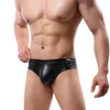 UNDUPTS sahte siyah deri erkekler mini gümüş metal yüzük dekorasyon sahne şovu iç çamaşırı erkek şort seksi boksörler