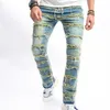 Męskie dżinsy mężczyźni Vintage Ripped Patch Slim Streetwear Męska swobodna moda Hip Hop proste dżinsowe spodnie