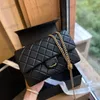 22K élégant femmes sac à bandoulière 24cm en cuir à motifs de diamants matériel en or fermoir métallique sac à main de luxe avec presse boule d'or Matelasse chaîne sacs à bandoulière noir