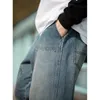 Jeans pour hommes Harajuku Vintage Blue Cargo surdimensionné Pantalon en denim de coton lavé Hip Hop Streetwear Pantalon à jambes larges