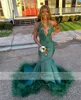 Vintage grüne Kristall geraffte Meerjungfrau-Abschlussballkleider 2024 für schwarze Mädchen Abschlusskleid Brautpartykleid Abendrobe 322