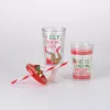 10 OZ kerstbekers, dubbellaags plastic beker met deksel en rietje, kerstwaterflessen