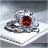 Arts et artisanat fait à la main 925 Sterling Sier mode fiançailles bague de mariage princesse coupe rouge Cz sirène forme bagues pour W Dh2Zt