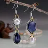 Vintage Gold / Silver Color Dark Purple Stone Drop Dangle Earrings for Women Banquet Party Jewelry Charming Gift