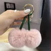 Keychains Lanyards Cute Cherry Real Fur Keychain Plush Ball Women Bag Charm Jewelry Pendant Car Key Metal Ring Girl Toy Gift R231103